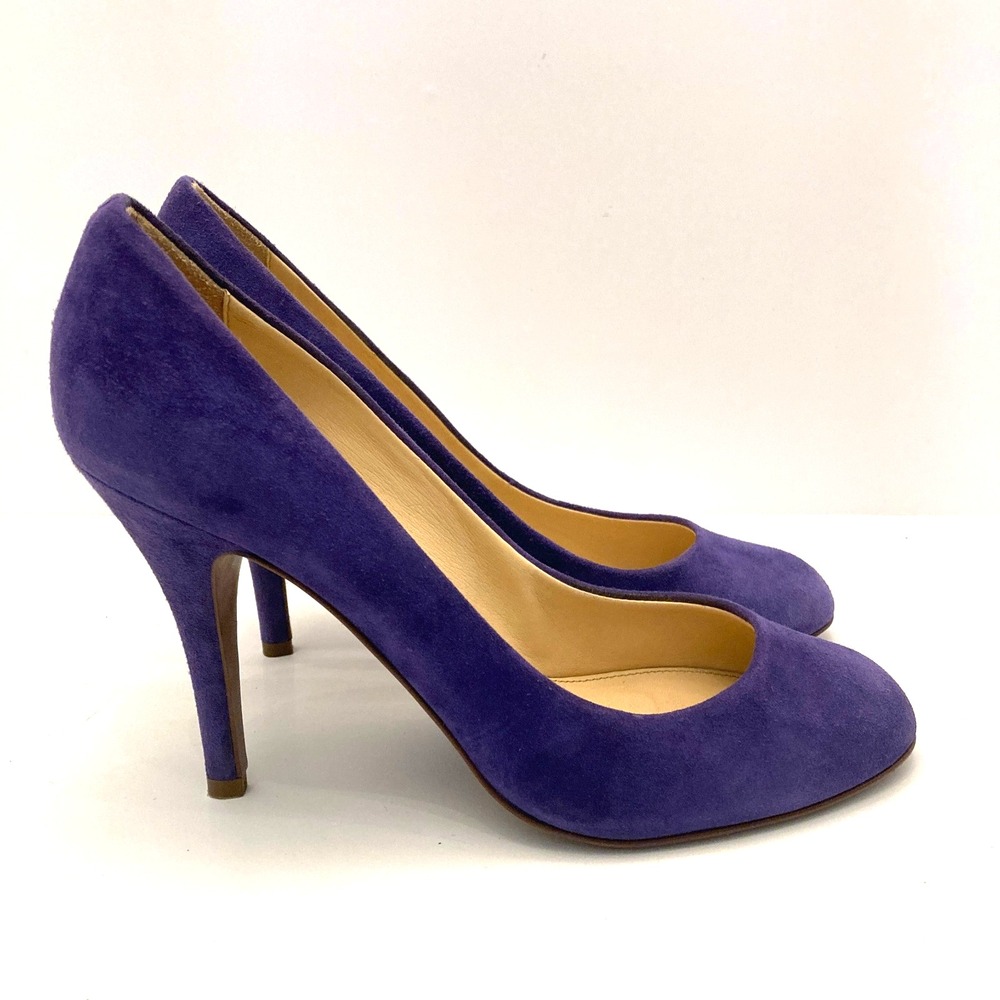 J. Crew Suede Pumps Purple Leather Womens 8.5 Stiletto Round Toe‎ Made Italy - Picture 2 of 11
